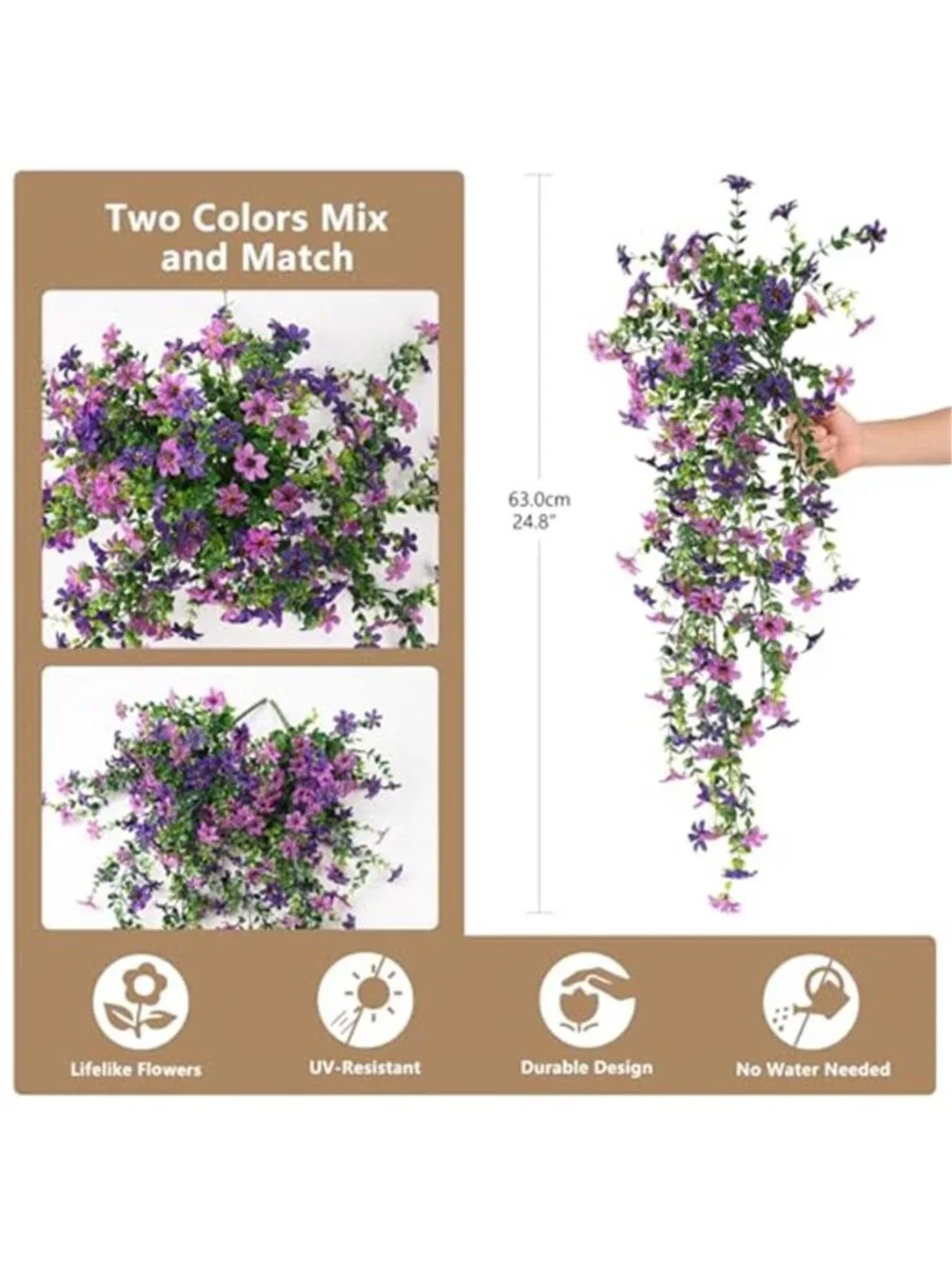 Fake Hanging Flowers Outdoor UV Resistant Faux Purple Daisy Porch Patio Decor